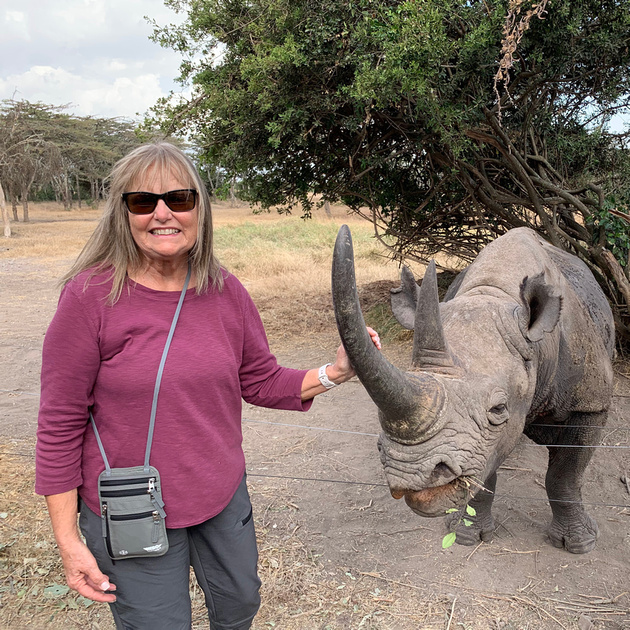 Becky Pets the Rhino